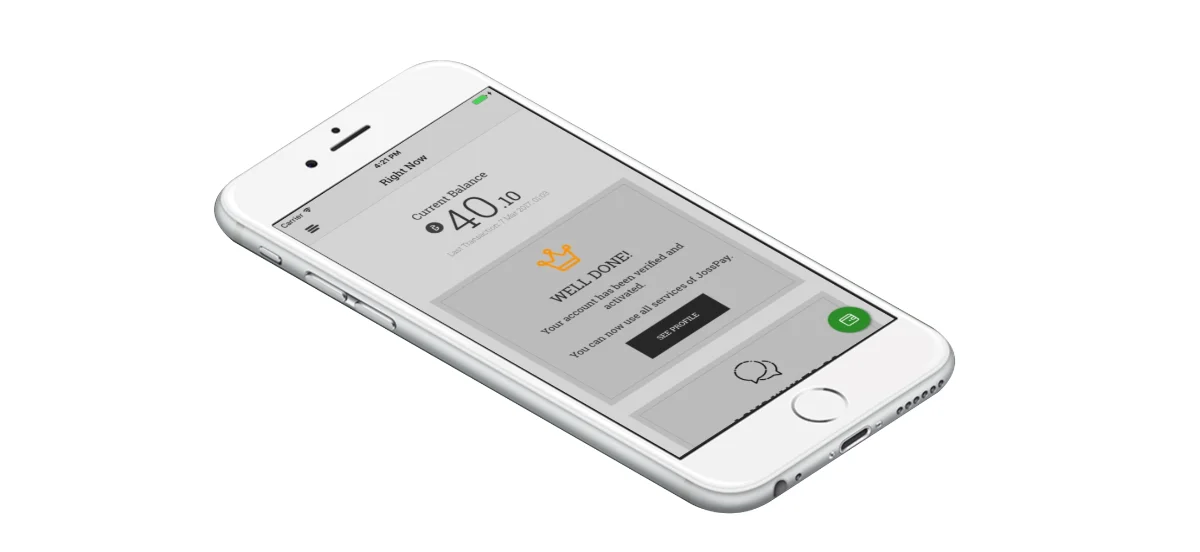 The JossPay wallet home screen on iOS