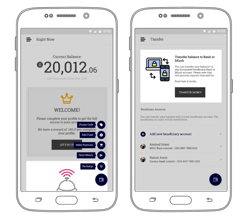 The JossPay Android app screens