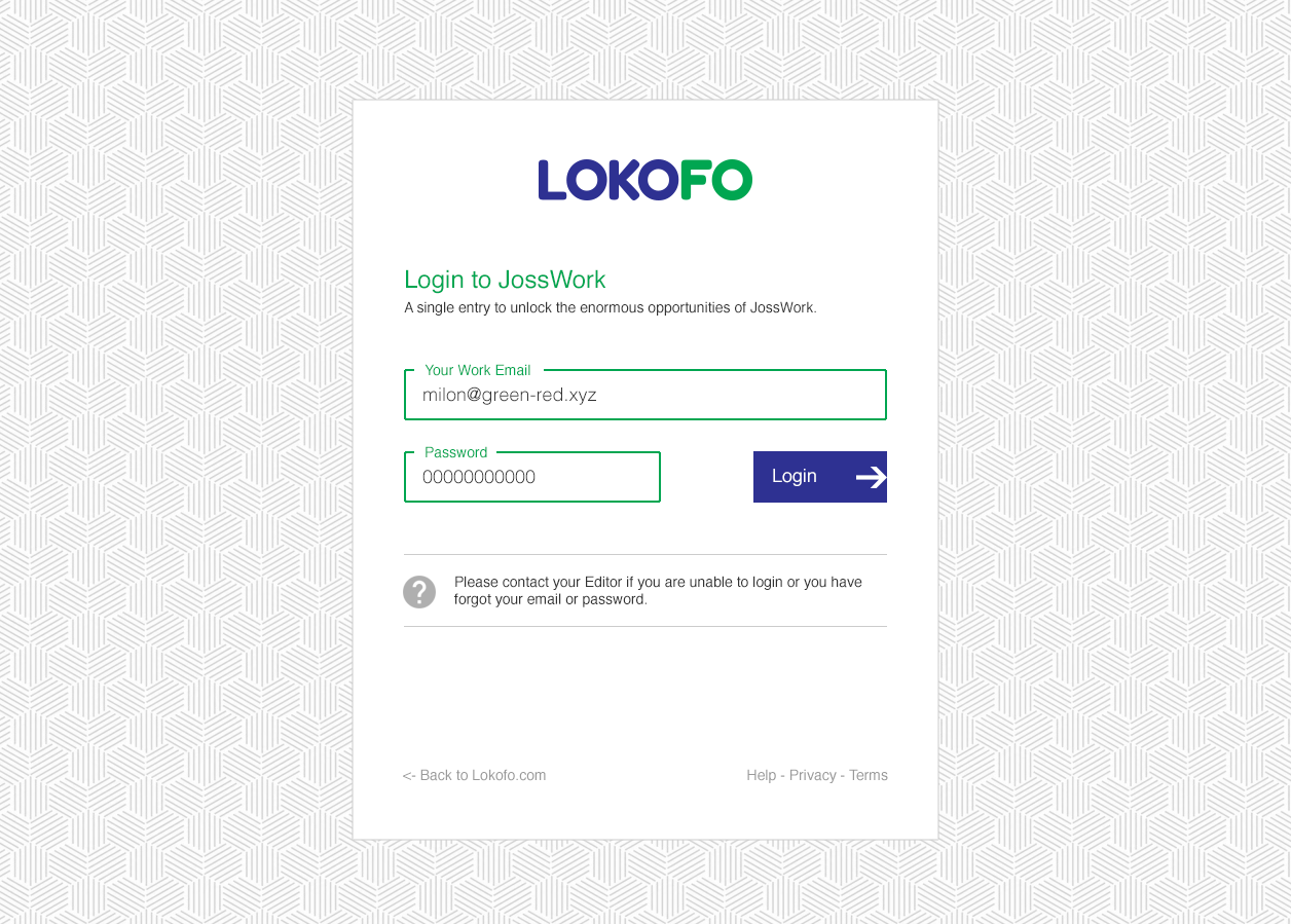 Login screen for the Lokofo admin